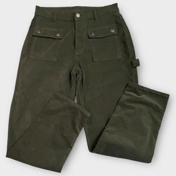 Free People Olive Green Boho Kyo Corduroy Carpenter Utility Pant 2 High Rise - Picture 3 of 9